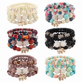 Wholesale Bohemian Elephant Pendant Beaded Bracelet