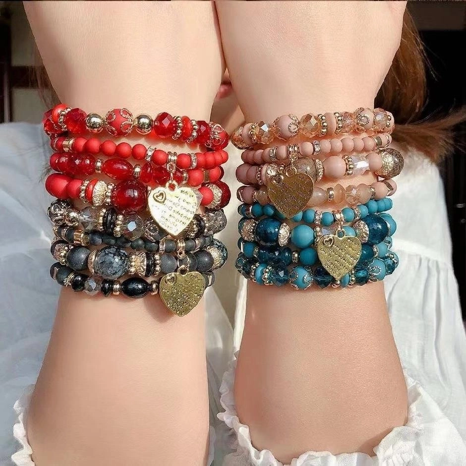Wholesale Bohemian Ethnic Style Angel Wings Letter Alloy Pendant Beaded Bracelet Five-piece Set