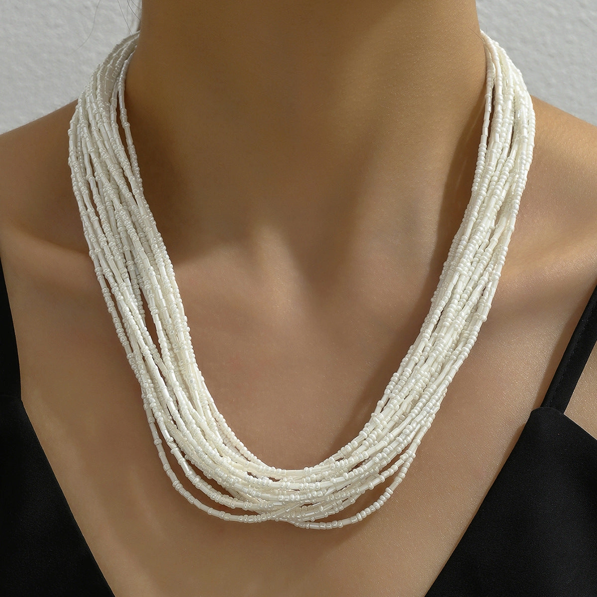 Wholesale Bohemian Ethnic Style Multi-layered Rice Bead Necklace Clavicle Chain