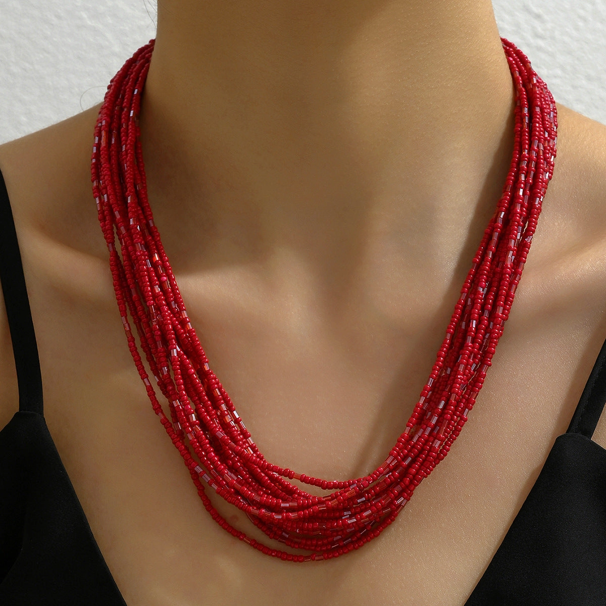 Wholesale Bohemian Ethnic Style Multi-layered Rice Bead Necklace Clavicle Chain