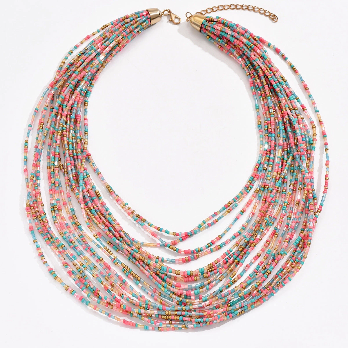Wholesale Bohemian Ethnic Style Multi-layered Rice Bead Necklace Clavicle Chain