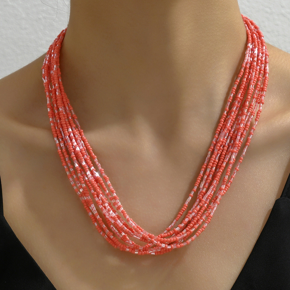 Wholesale Bohemian Ethnic Style Multi-layered Rice Bead Necklace Clavicle Chain
