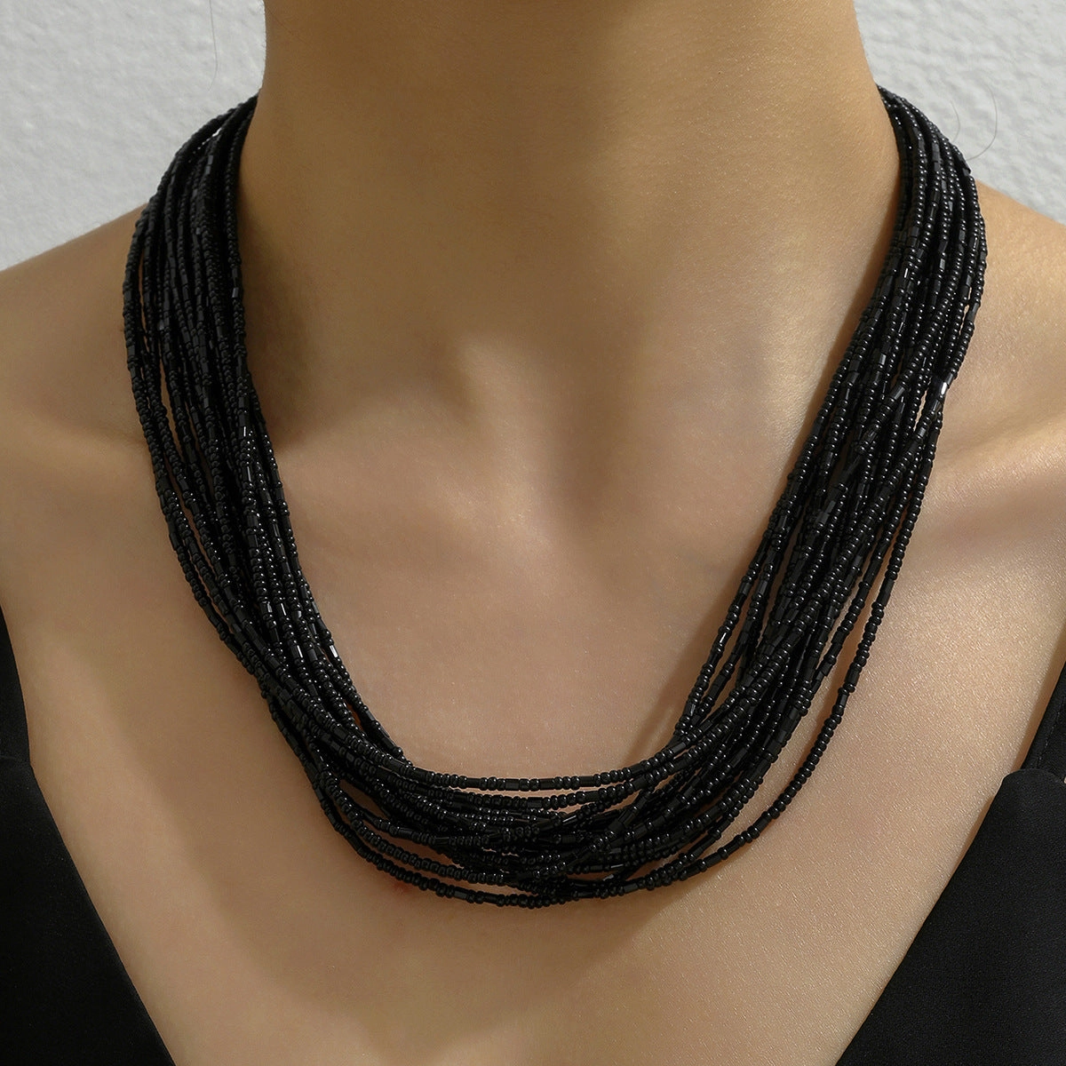 Wholesale Bohemian Ethnic Style Multi-layered Rice Bead Necklace Clavicle Chain