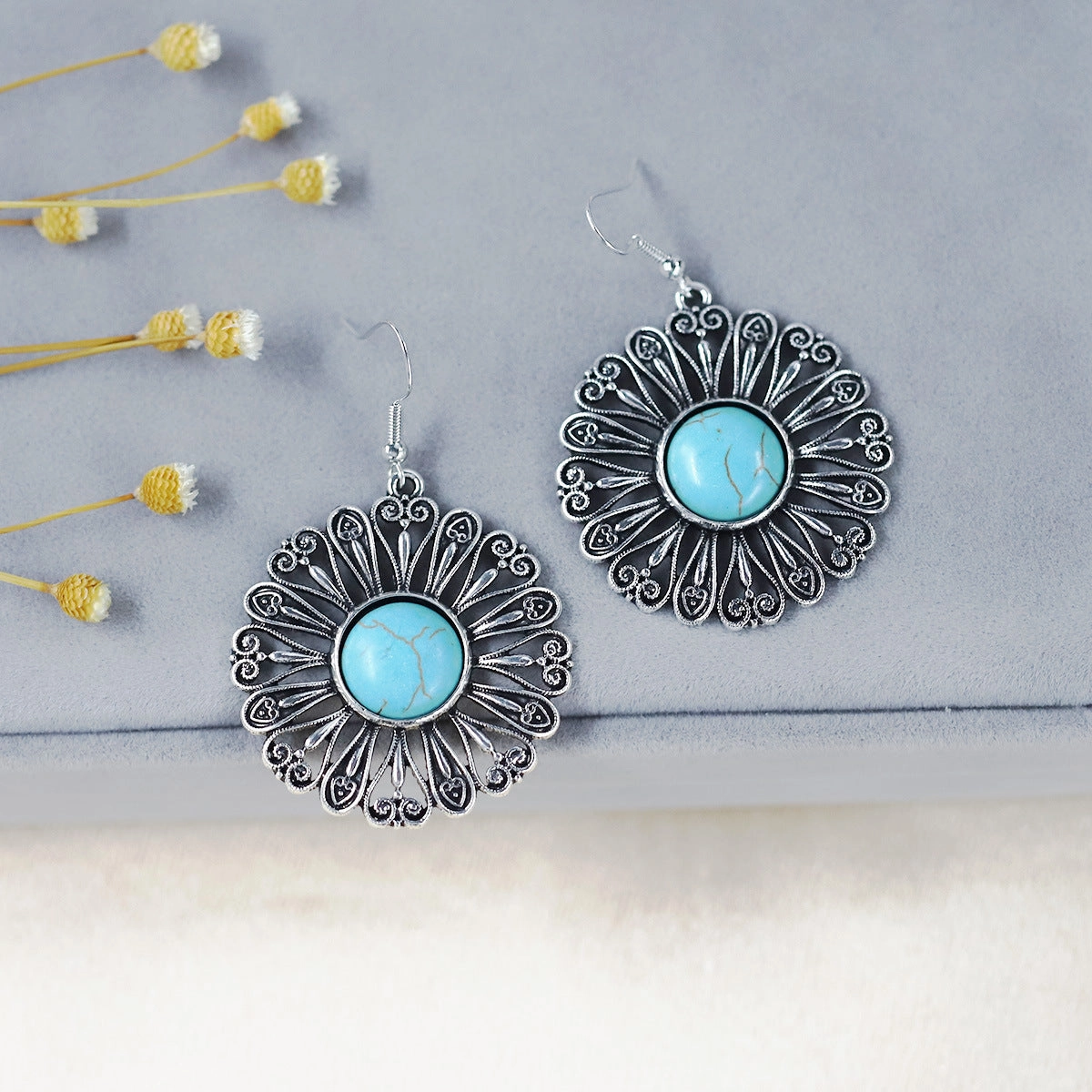 Wholesale Bohemian Ethnic Style Turquoise Geometric Earrings