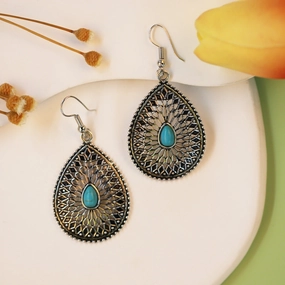 Wholesale Bohemian Ethnic Style Turquoise Hollow Earrings