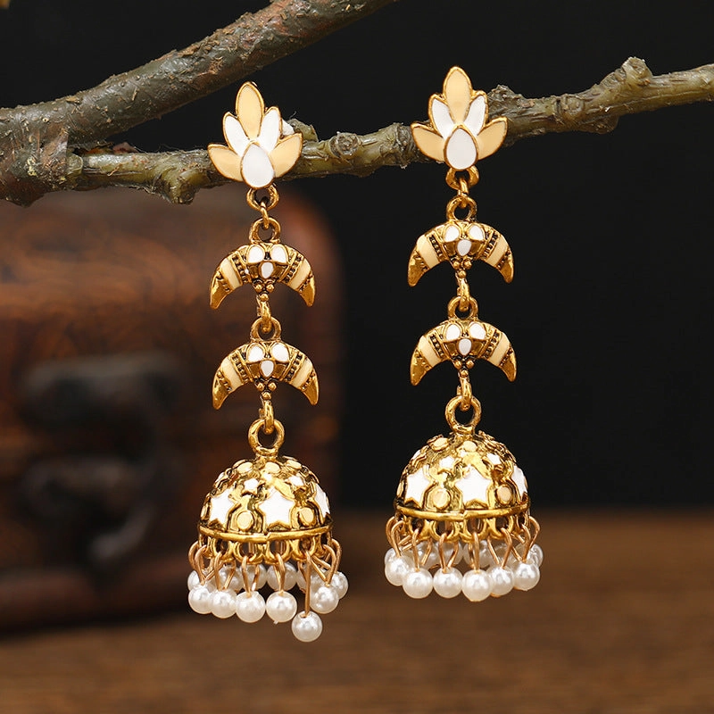 Wholesale Bohemian Fengyue Fang Multi-layer Retro Exaggerated Tassel Bell Alloy Earrings