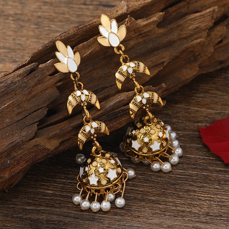 Wholesale Bohemian Fengyue Fang Multi-layer Retro Exaggerated Tassel Bell Alloy Earrings