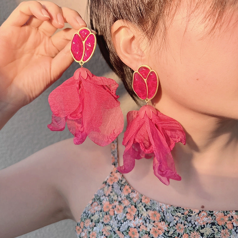 Wholesale Bohemian Flowers Tassels Alloy Earrings