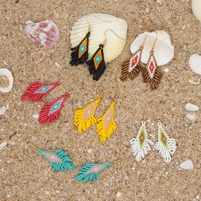 Wholesale Bohemian Geometric Scalloped Tassel Glass Earrings