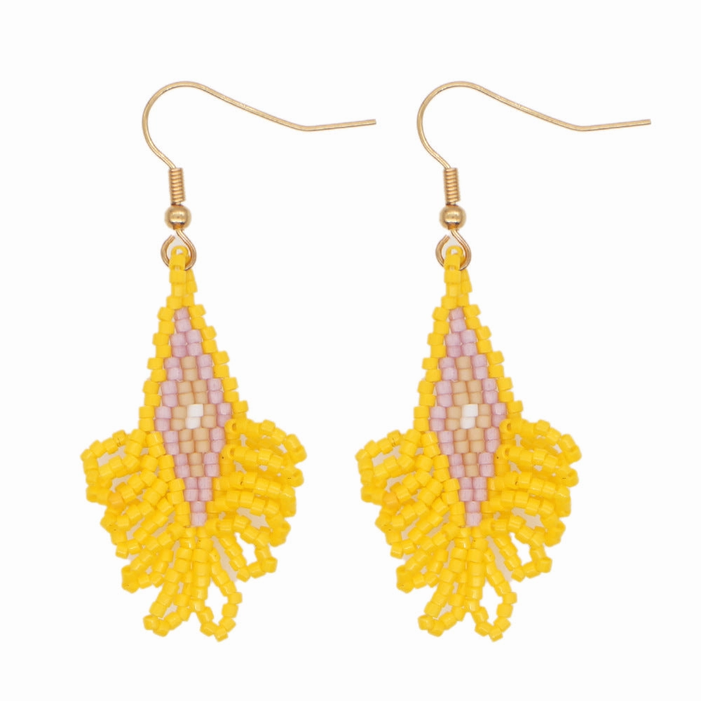 Wholesale Bohemian Geometric Scalloped Tassel Glass Earrings