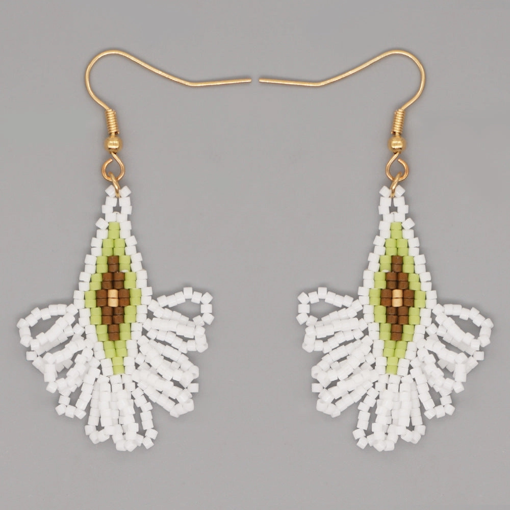 Wholesale Bohemian Geometric Scalloped Tassel Glass Earrings