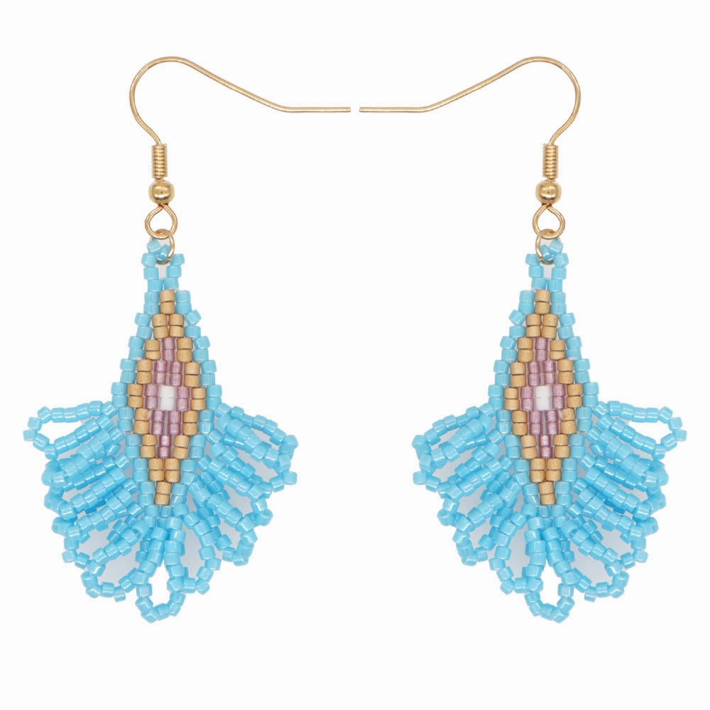 Wholesale Bohemian Geometric Scalloped Tassel Glass Earrings