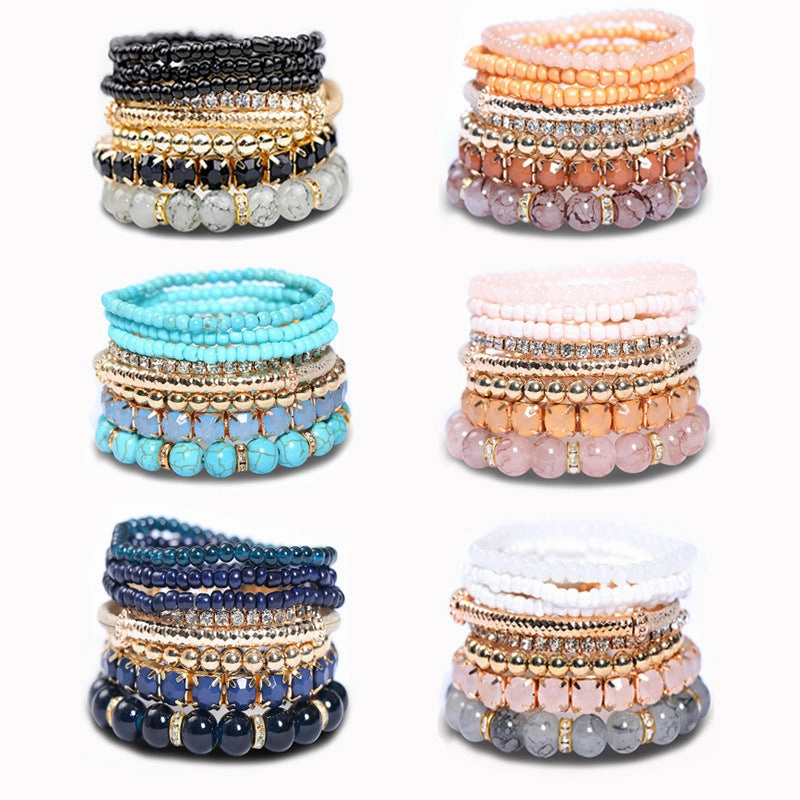 Wholesale Bohemian Glass Beads Layered Bracelet Set