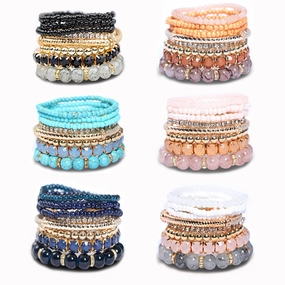 Wholesale Bohemian Glass Beads Layered Bracelet Set