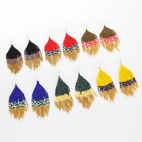 Wholesale Bohemian Handmade Rice Beads Colorful Ethnic Style Tassel Earrings