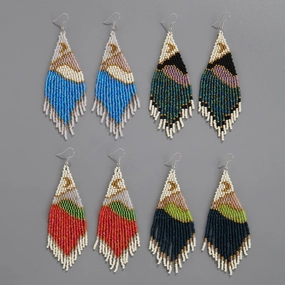 Wholesale Bohemian Handmade Tassels, Moon, Mountain and River Scenery, Rice Bead Earrings