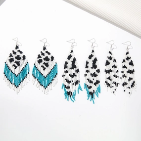 Wholesale Bohemian Handmade Woven Cow Grain Rice Bead Tassel Earrings