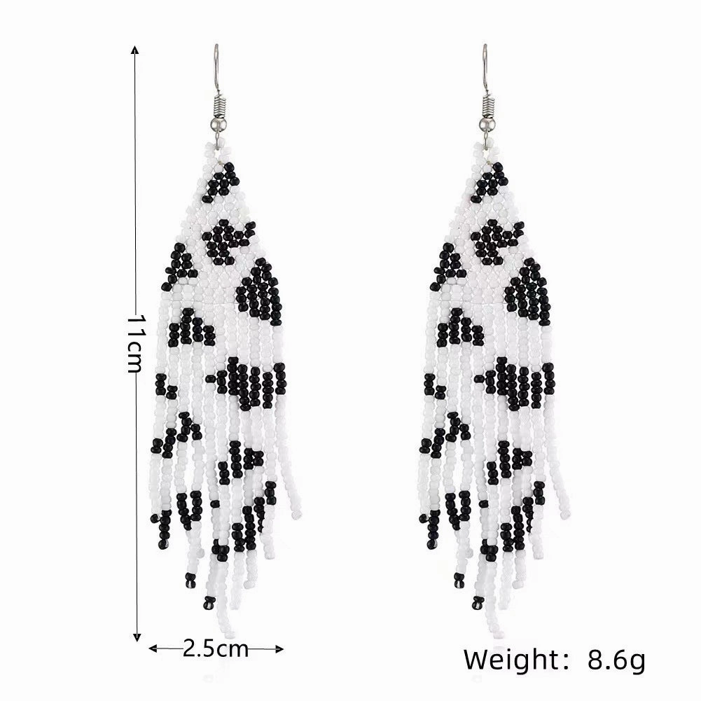 Wholesale Bohemian Handmade Woven Cow Grain Rice Bead Tassel Earrings