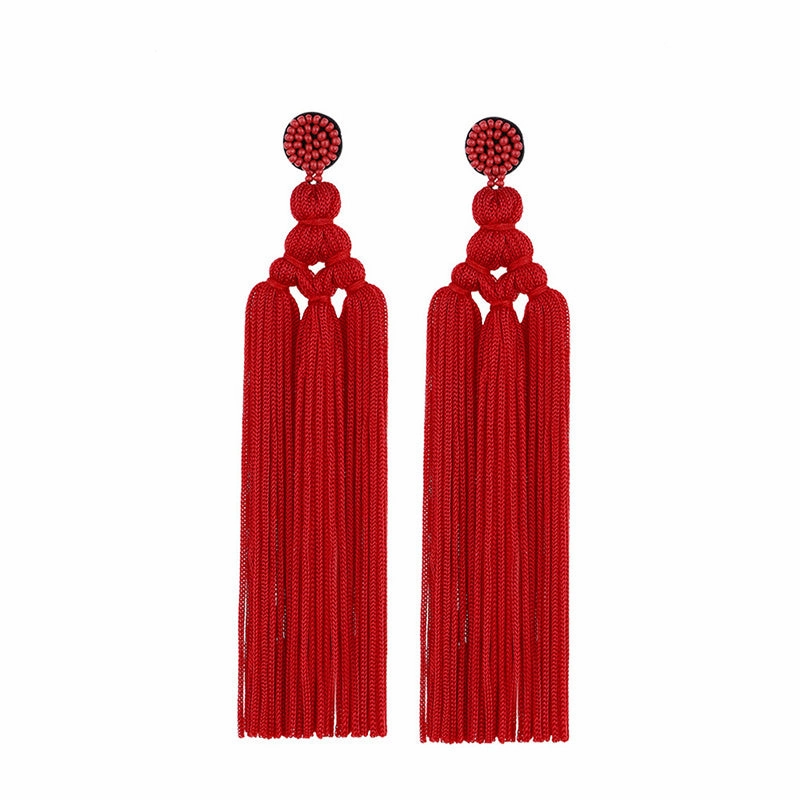 Wholesale Bohemian Handwoven Knotted Tassel Earrings OLY-ES-HSD001