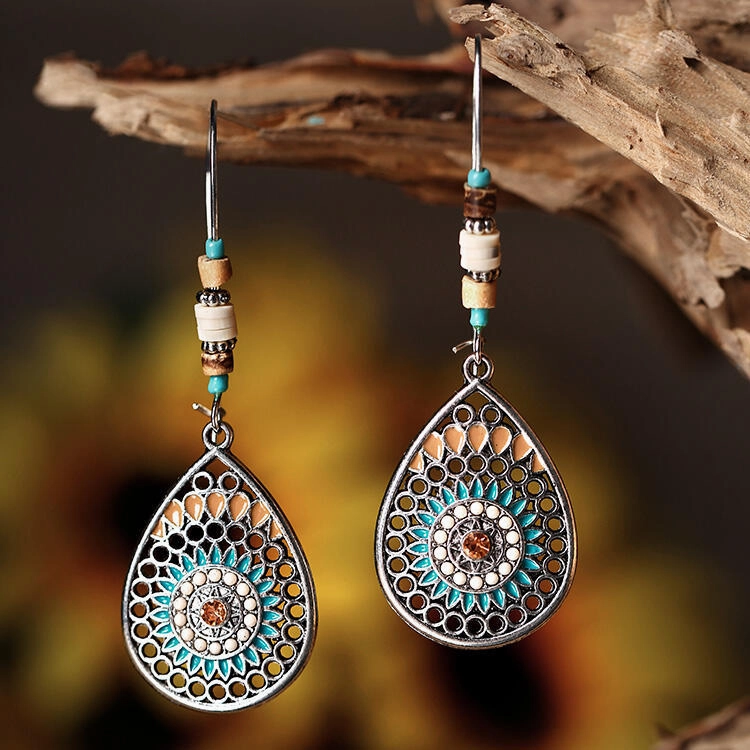 Wholesale Bohemian Hollowed-out Drops Alloy Earrings