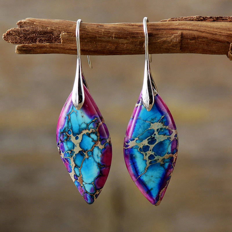 Wholesale Bohemian Imperial Stone Leaf Earrings