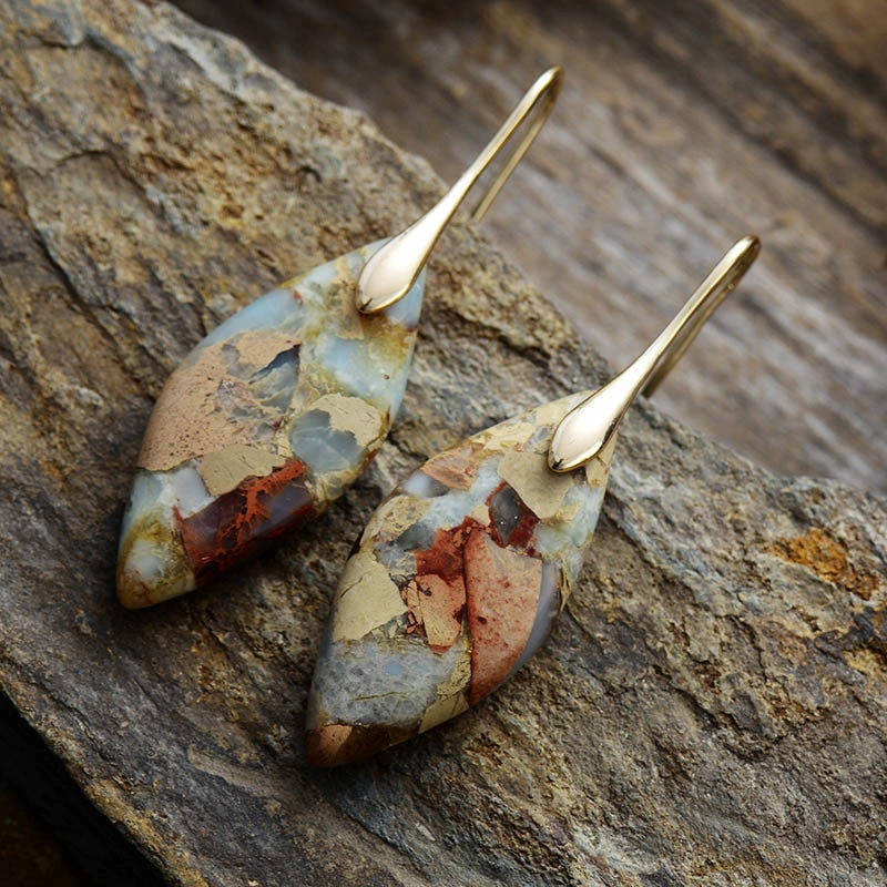 Wholesale Bohemian Imperial Stone Leaf Earrings