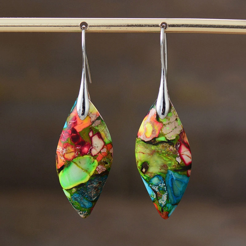 Wholesale Bohemian Imperial Stone Leaf Earrings