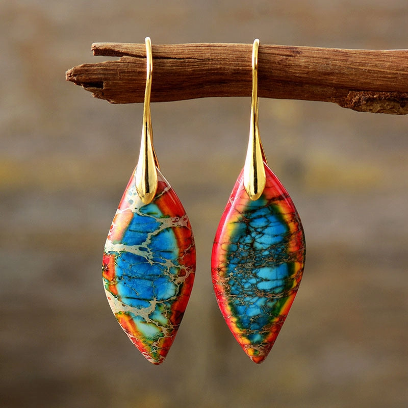 Wholesale Bohemian Imperial Stone Leaf Earrings