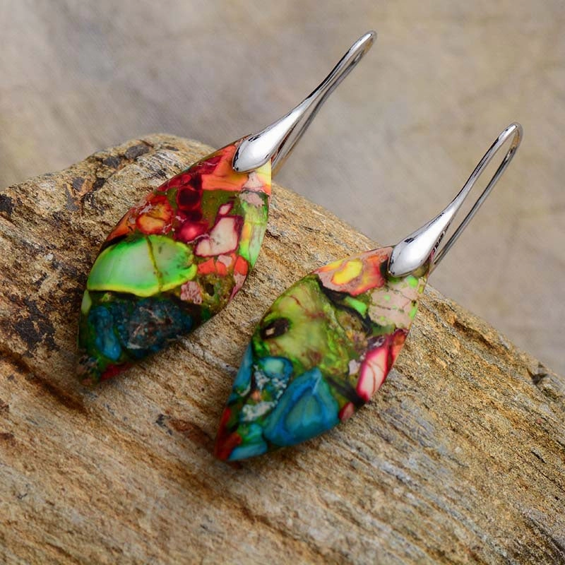 Wholesale Bohemian Imperial Stone Leaf Earrings