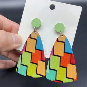 Wholesale Bohemian Lacquered Colorful Striped Wooden Earrings