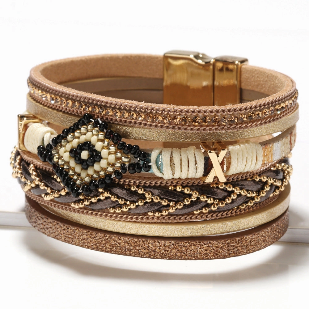 Wholesale Bohemian Leather Eye Beads Bracelet