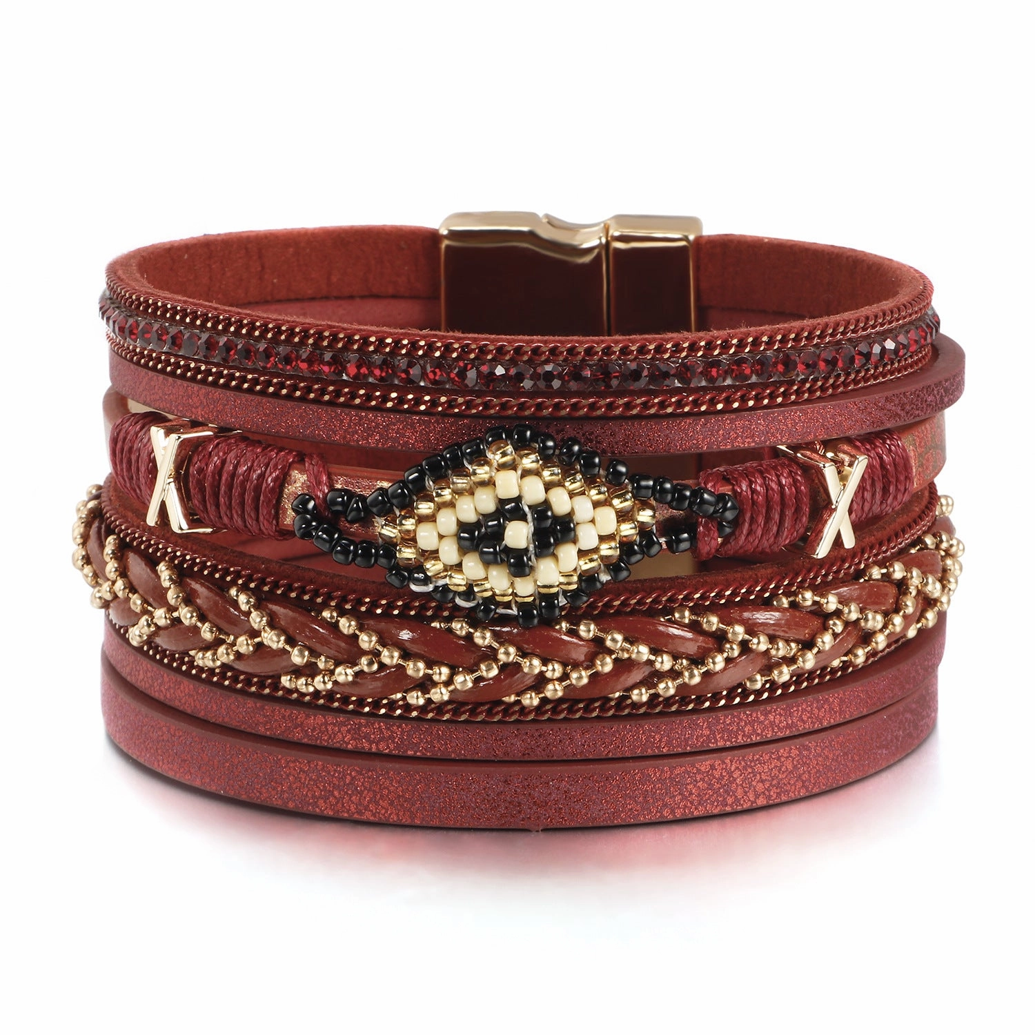 Wholesale Bohemian Leather Eye Beads Bracelet