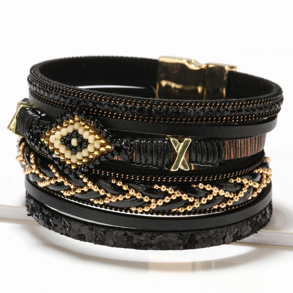 Wholesale Bohemian Leather Eye Beads Bracelet