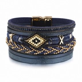 Wholesale Bohemian Leather Eye Beads Bracelet