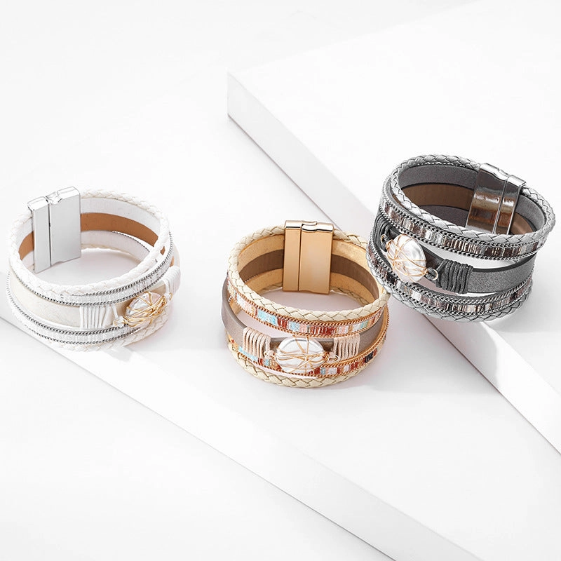 Wholesale Bohemian Leather Magnetic Buckle Bracelet