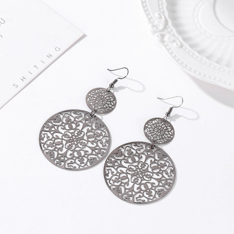 Wholesale Bohemian Metal Hollow Flower Earrings