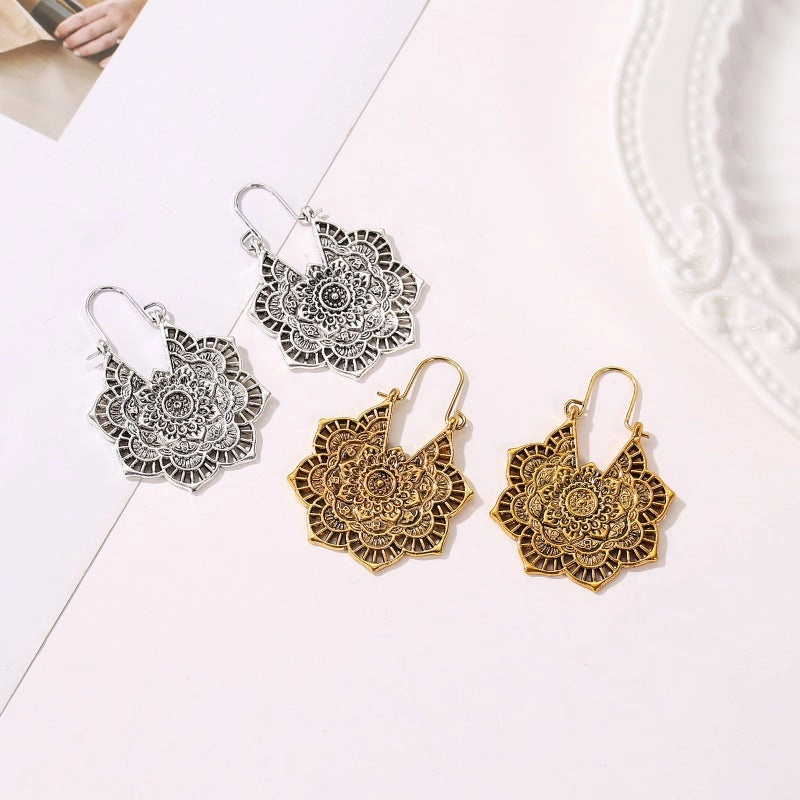 Wholesale Bohemian Metal Hollow Flower Earrings