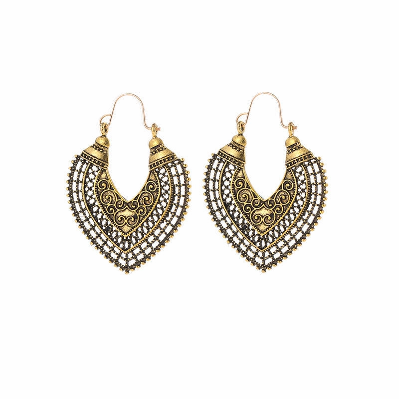 Wholesale Bohemian Metal Hollow Flower Earrings