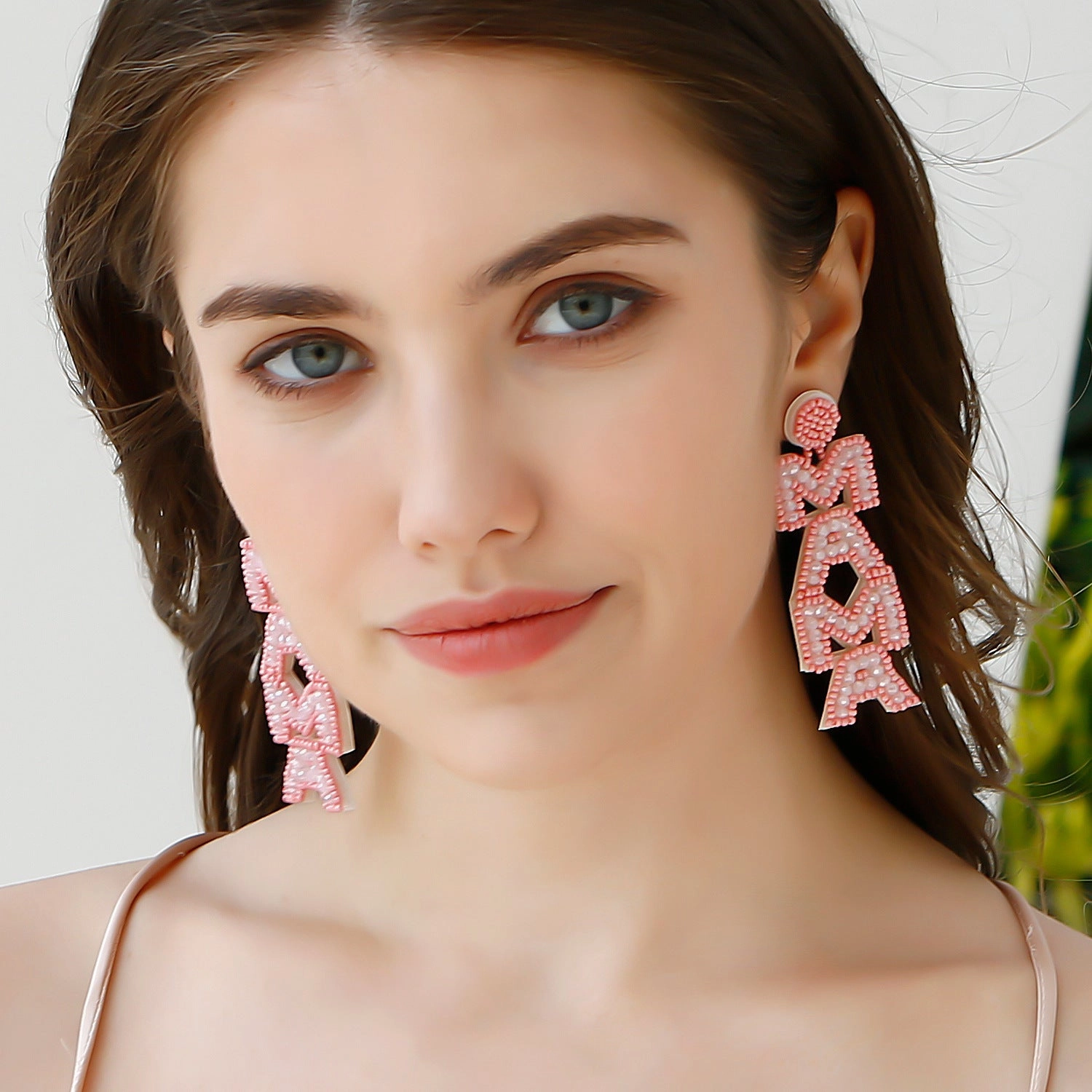 Wholesale Bohemian Mom Mother's Day Vintage Letters Rice Beads Earrings