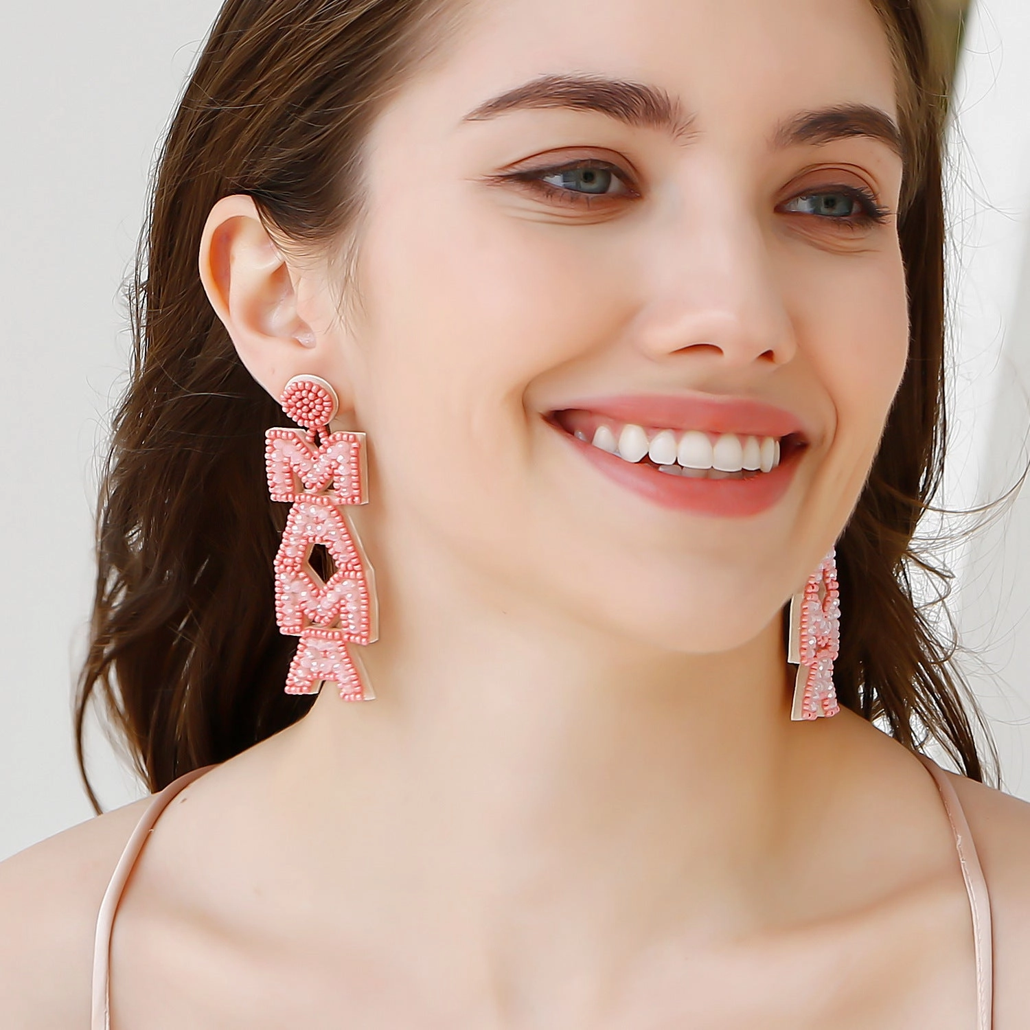 Wholesale Bohemian Mom Mother's Day Vintage Letters Rice Beads Earrings