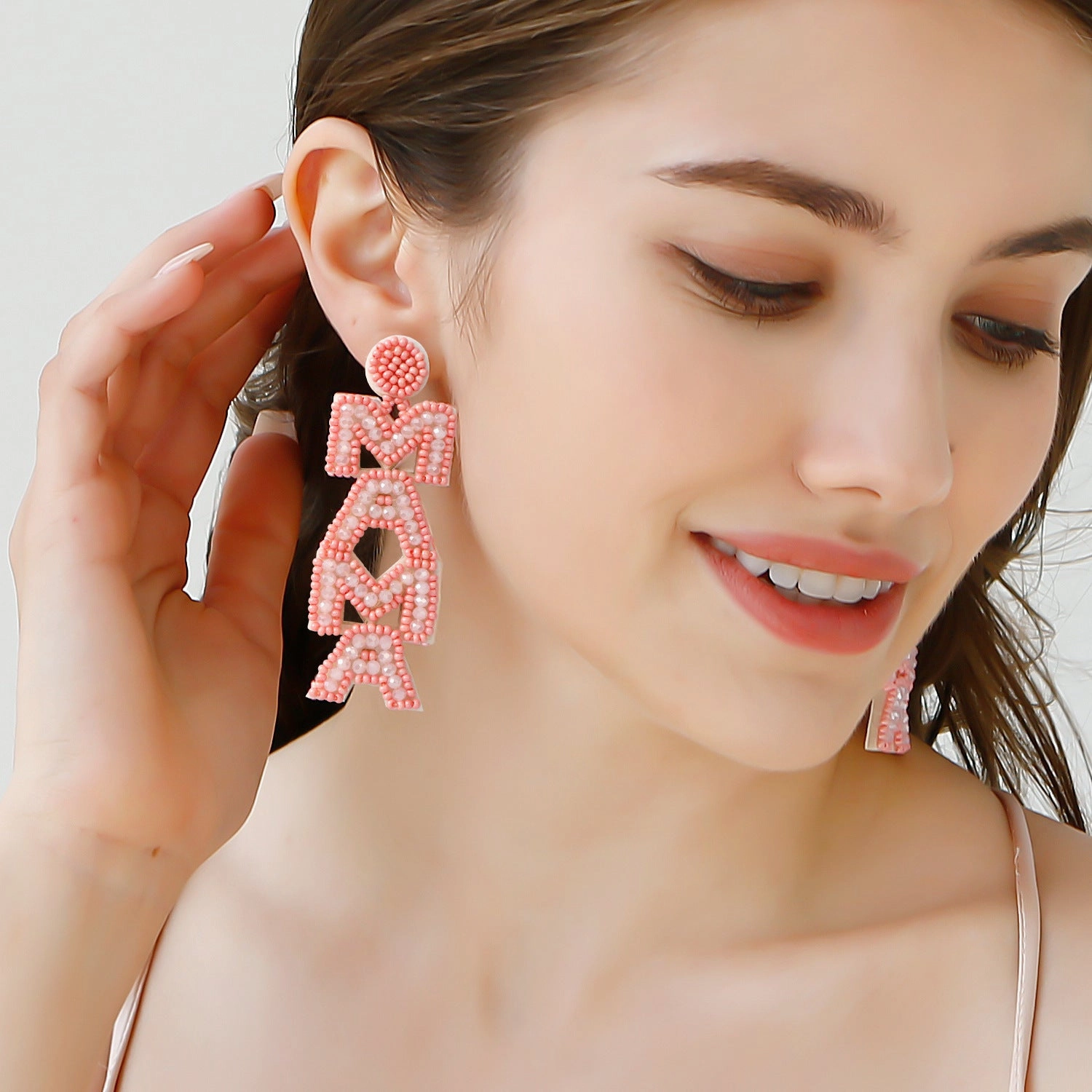 Wholesale Bohemian Mom Mother's Day Vintage Letters Rice Beads Earrings