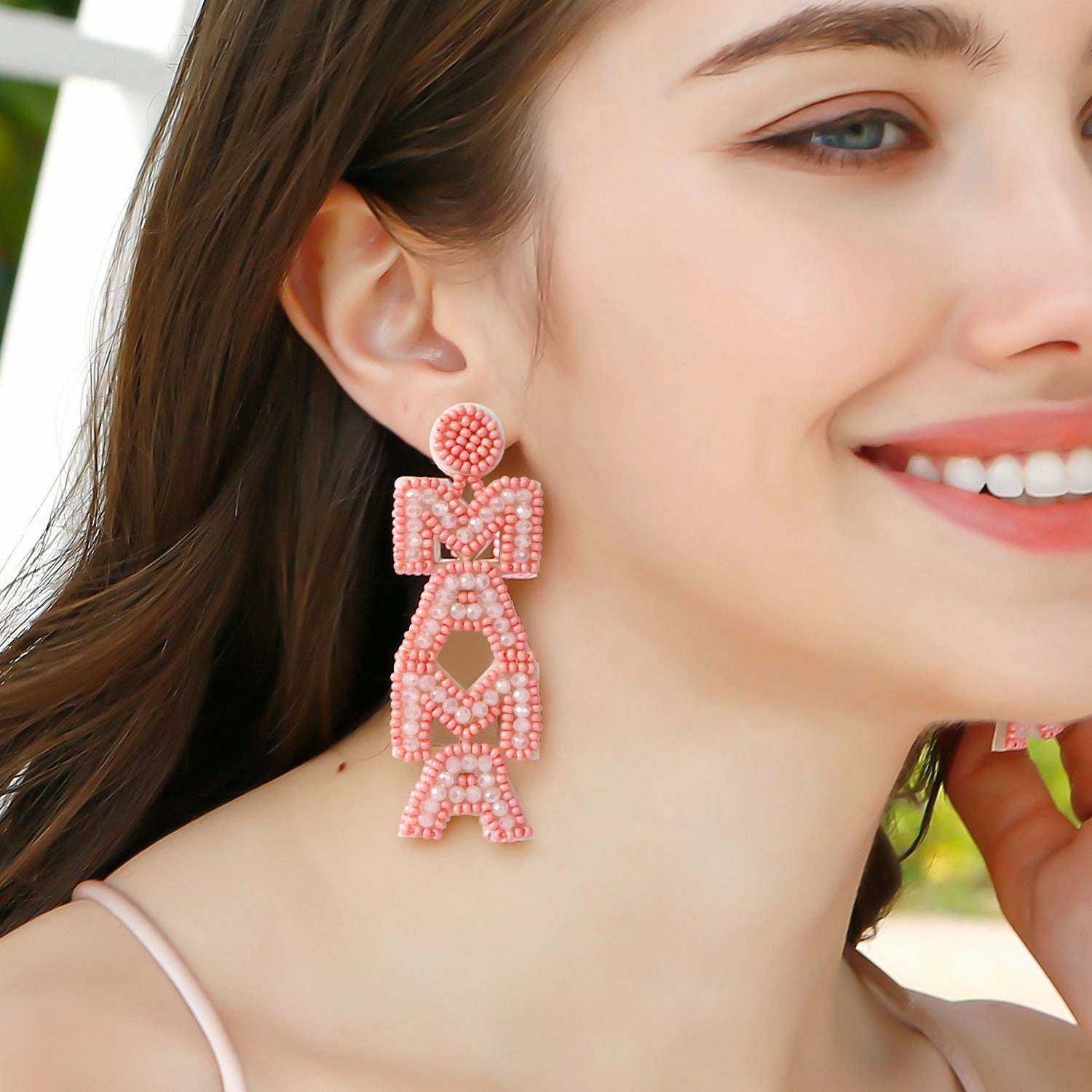 Wholesale Bohemian Mom Mother's Day Vintage Letters Rice Beads Earrings