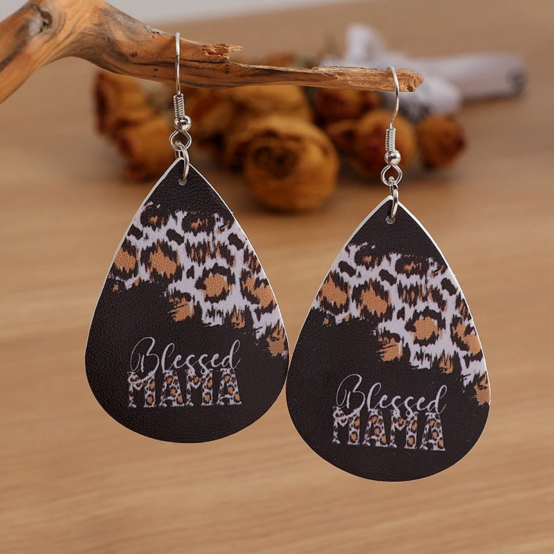 Wholesale Bohemian Mother's Day Leopard Leather Earrings