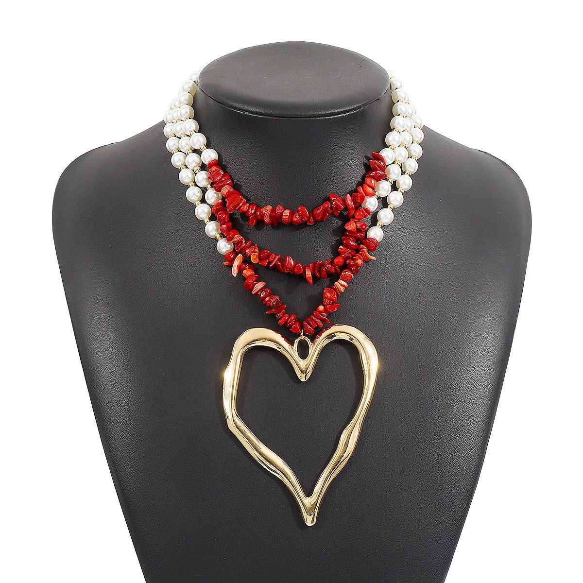 Wholesale Bohemian Multi-layered Large Heart Beaded Turquoise Necklace