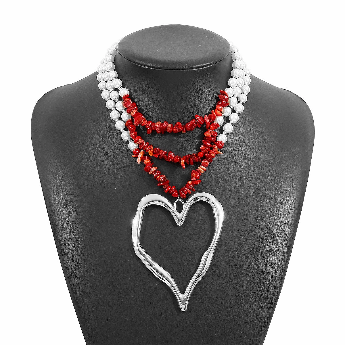 Wholesale Bohemian Multi-layered Large Heart Beaded Turquoise Necklace