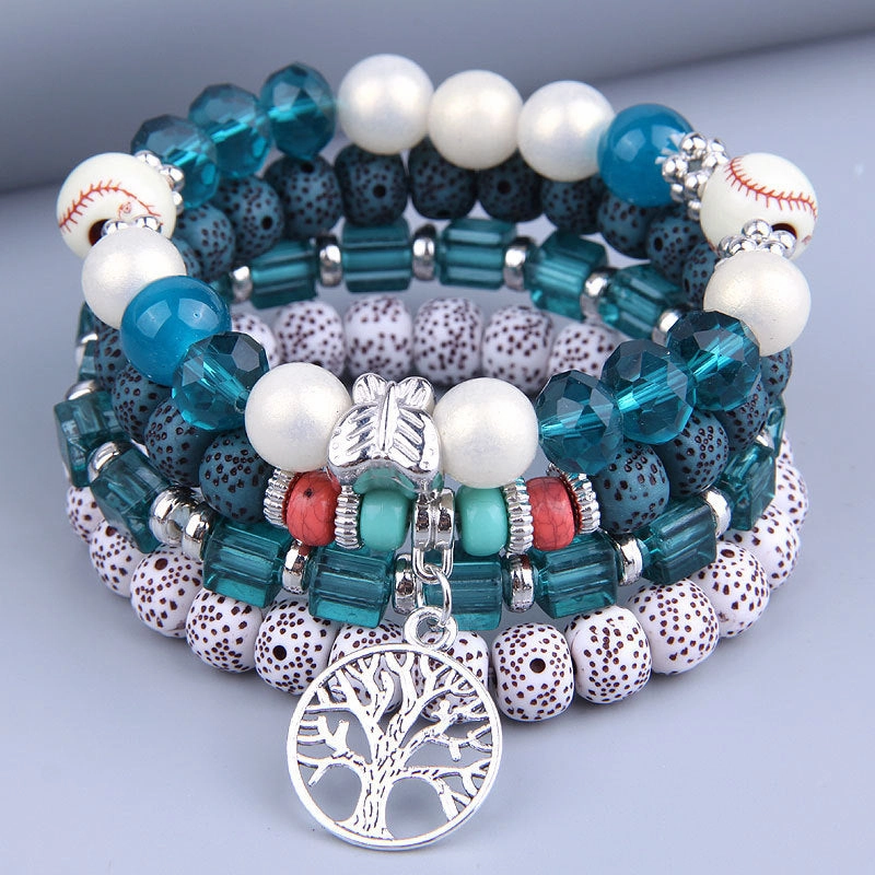 Wholesale Bohemian Multilayer Wooden Beads Alloy Bracelet