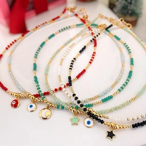 Wholesale Bohemian Oil Drop Evil Eye Artificial Crystal Beads Necklace