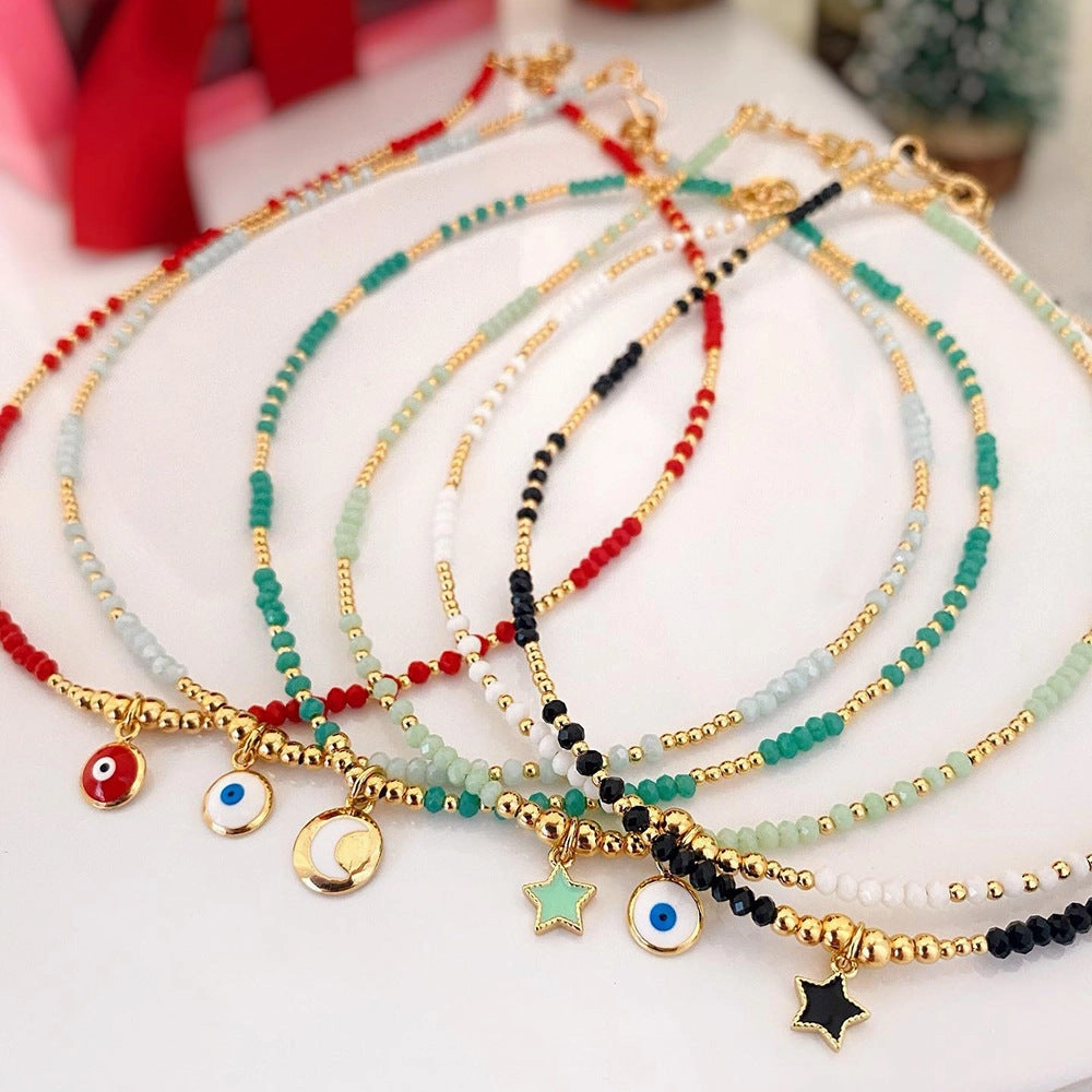 Wholesale Bohemian Oil Drop Evil Eye Artificial Crystal Beads Necklace