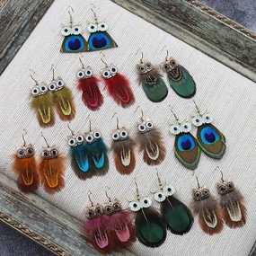 Wholesale Bohemian Owl Feather Alloy Earrings