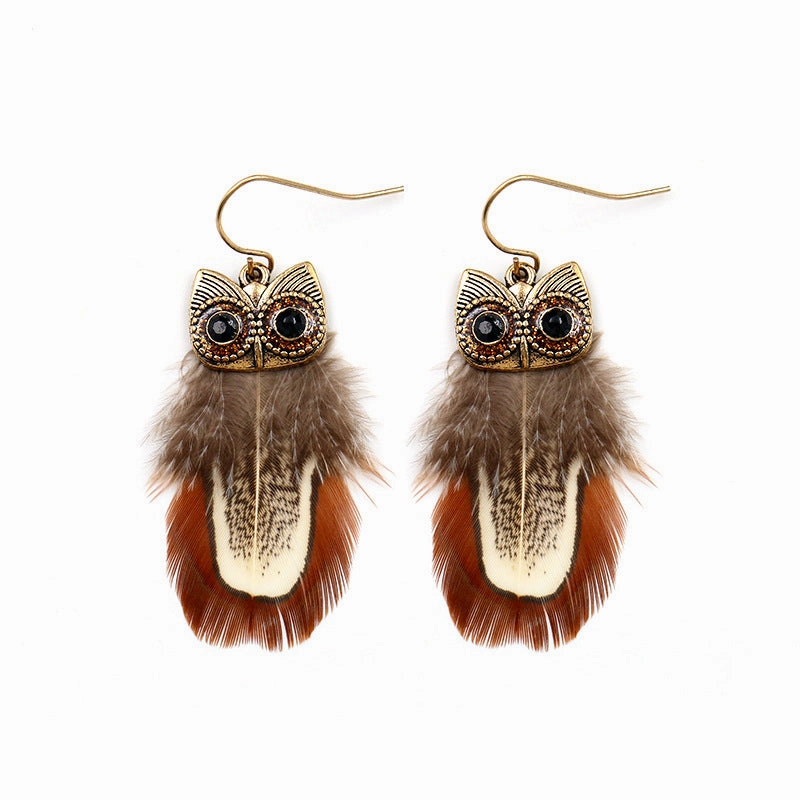 Wholesale Bohemian Owl Feather Alloy Earrings